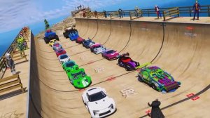 Супергеройские автомобили Испытание на рампе с Человек-паук Халк и другие Супергерои GTA V MODS