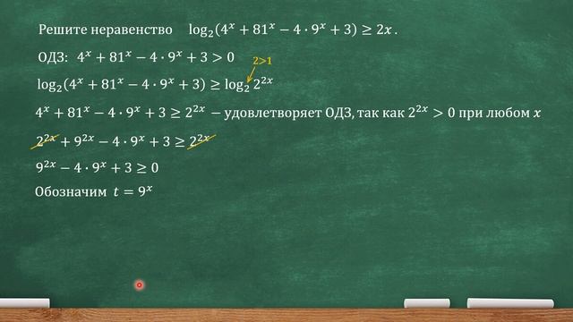 log 2 (4^x+81^x-4*9^x+3) больше или равно 2x. Как найти ОДЗ? ЕГЭ, профиль, задача 14 смотреть онлайн