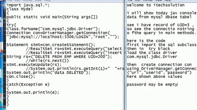 java program to delete data from database(MSQL) смотреть онлайн