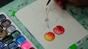 Рисуем ветку вишни акварельными красками