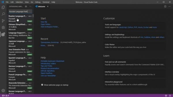 Как в Visual Studio Code установить русский язык