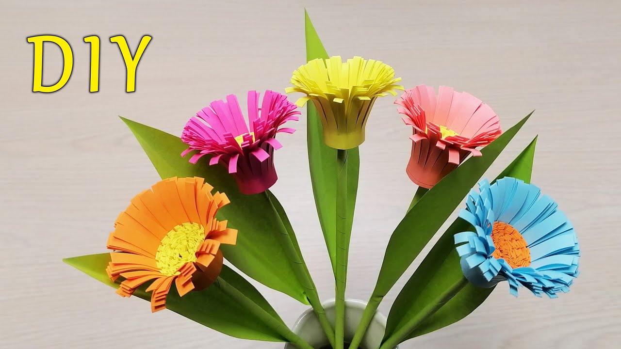 Цветы из бумаги своими руками Как сделать Бумажные цветы - Герберы Поделки в Подарок Мастер Класс смотреть онлайн