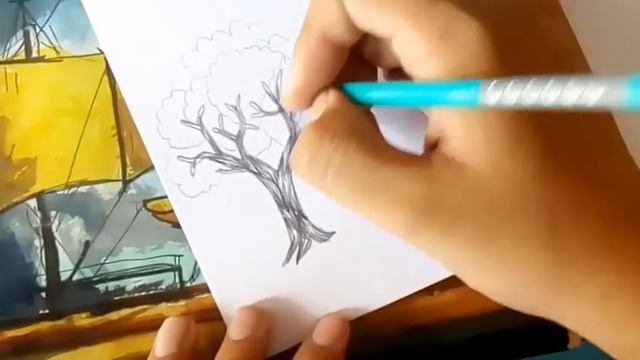 Sketching tree by hatching technique | pencil sketch | how to sketch trees | hatching technique смотреть онлайн