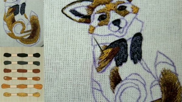 Hand Embroidery Art DIY. Little Fox. Подробный мастер-класс вышивка гладью.
