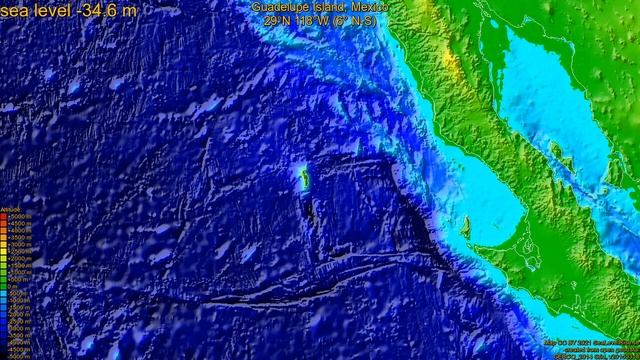 Guadelupe Island, Mexico, sea level rise -135 - 65 m смотреть онлайн