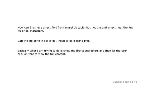 MySQL : MySQL/SQL retrieve first 40 characters of a text field? смотреть онлайн