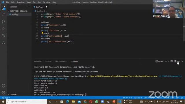 PYTHON PROG-59: Exception handling, By Dinesh Kumar, Date: 26-03-2022 смотреть онлайн