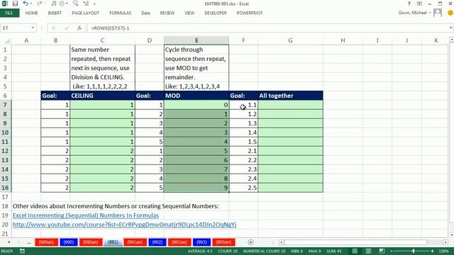 Excel Magic Trick 991: Formula To Create Sequential Numbers 1.1, 1.2, 1.3, 2.1, 2.2, 2.3, ... смотреть онлайн