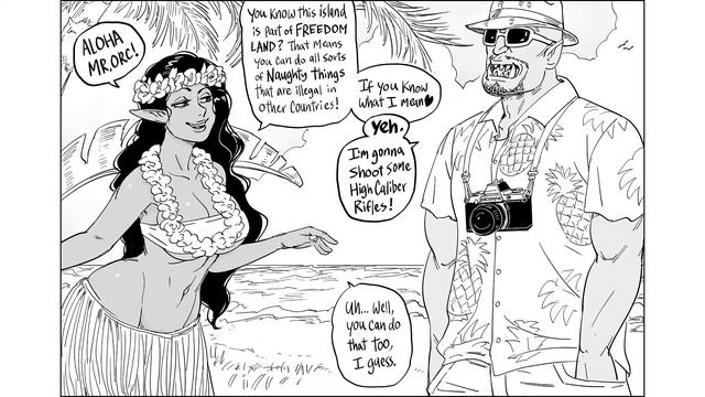 Dark Elf Hula Girl Seducing Orc Tourists| Baalbuddy comic смотреть онлайн