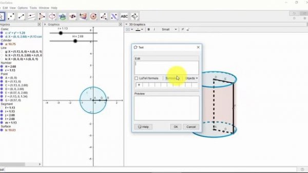 Surface area and volume of a cylinder in Geogebra  [Tutorial]