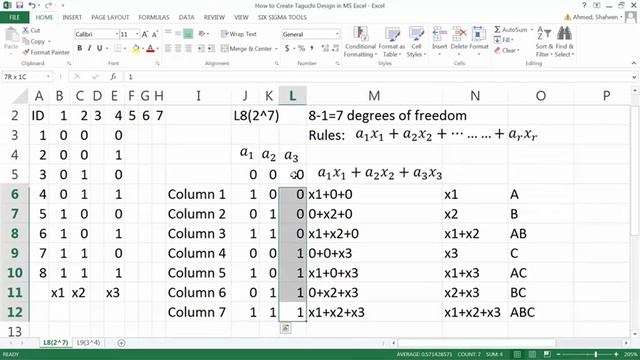 How to Construct Taguchi Orthogonal Array L8(2^7) in MS Excel смотреть онлайн