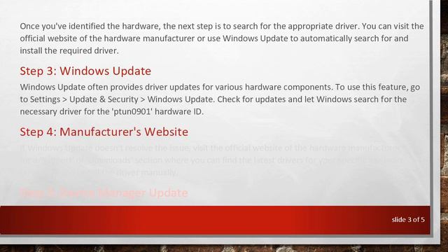 Troubleshooting Missing Driver With 'ptun0901' Hardware ID