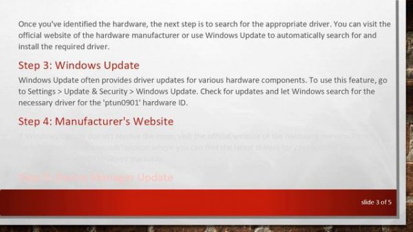 Troubleshooting Missing Driver with 'ptun0901' Hardware ID