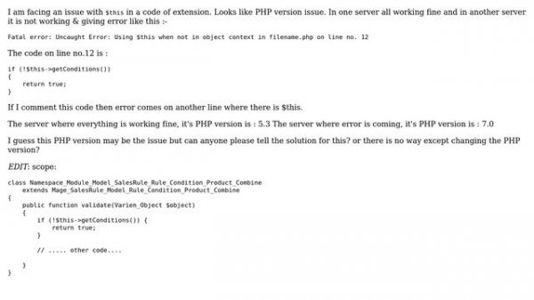 Magento: Facing php version related issue with magento extension