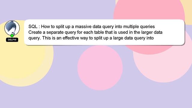 SQL : How to split up a massive data query into multiple queries смотреть онлайн