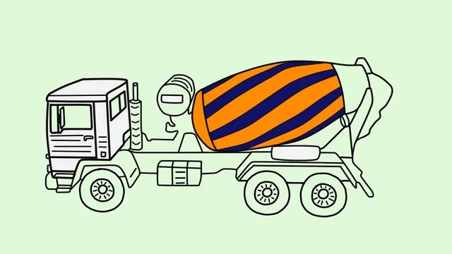 Раскраска - Строительные Машинки. Бетономешалка смотреть онлайн