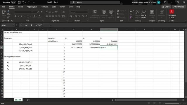 Assignment 1(b) Gauss-Siedel Method Using Excel KNR2473 Numerical Method and Statistics смотреть онлайн