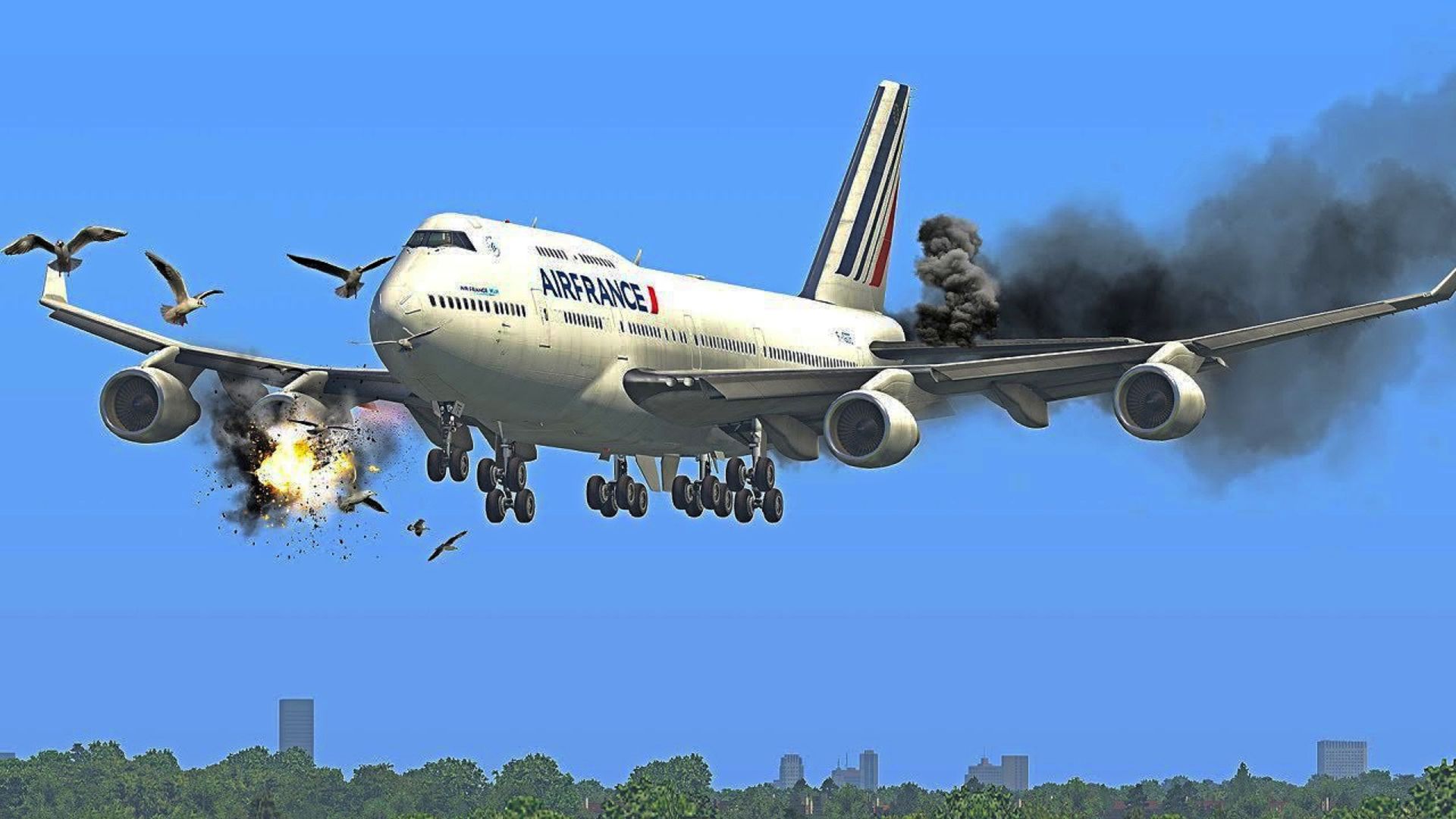 A380 и B747 Столкновение с птицами в небе | X-Plane 11