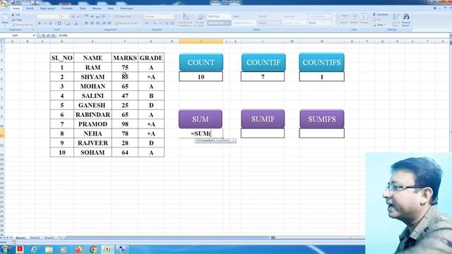 Microsoft Excel : Sum Sumif Sumifs Count Countif Countifs Excel in Hindi | Formula And Function смотреть онлайн