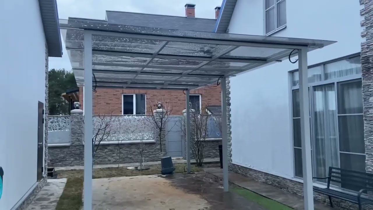 Короткий обзор навеса из монолитного поликарбоната. купить монолитный поликарбонат можно у нас смотреть онлайн