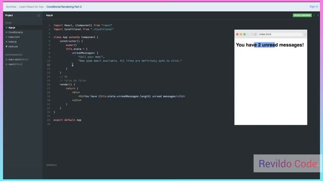 Conditional Rendering Part 2 | React JS Course for Beginners | React JS Tutorial | #revildo_code смотреть онлайн