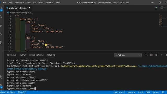Python | Dictionary (Sözlük) ile ilgili Uygulama(Öğrenci Kaydetme Uygulaması) | Ders 19 смотреть онлайн