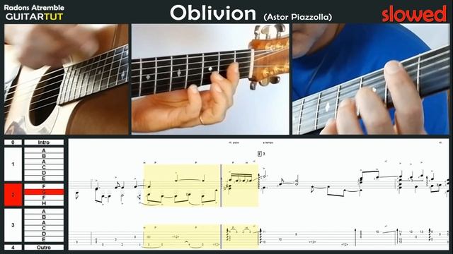 Oblivion - (Astor Piazzolla) - Roland Dyens - Guitar Tutorial Slow Played Tabs & Score смотреть онлайн