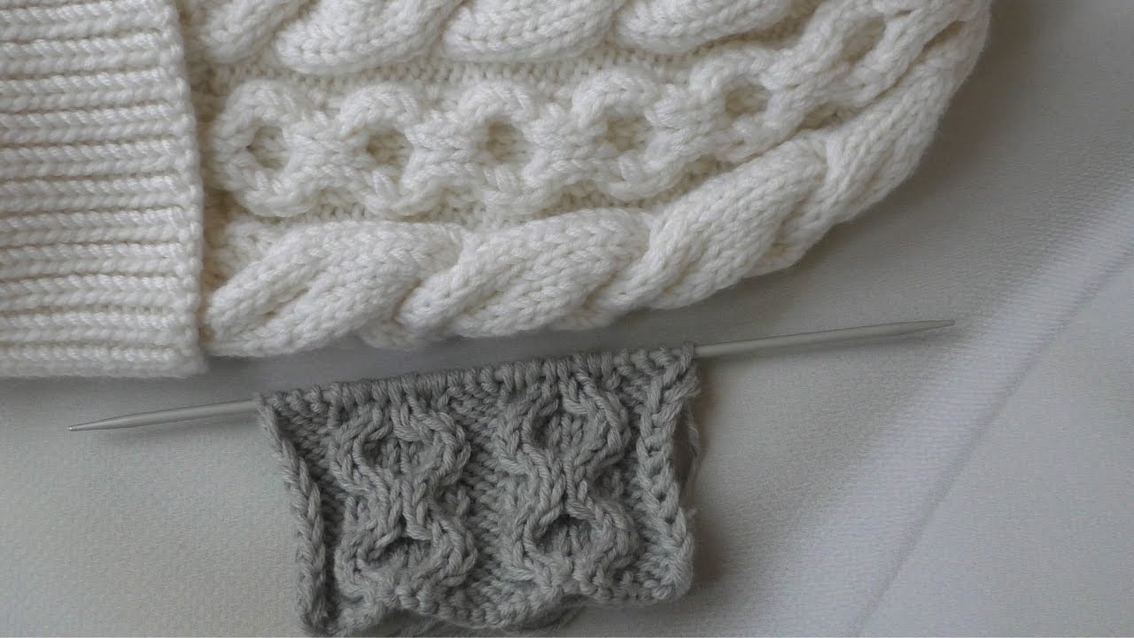 Узор спицами "Цепи" из 8 и 12 петель. Схемы узора. смотреть онлайн