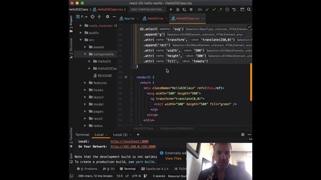Integrating d3.js with React - React + D3 Hello World - 'Hello D3' Class Component смотреть онлайн