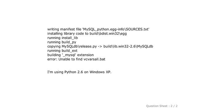 MySQL : Python issue:Unable to find vcvarsall.bat смотреть онлайн
