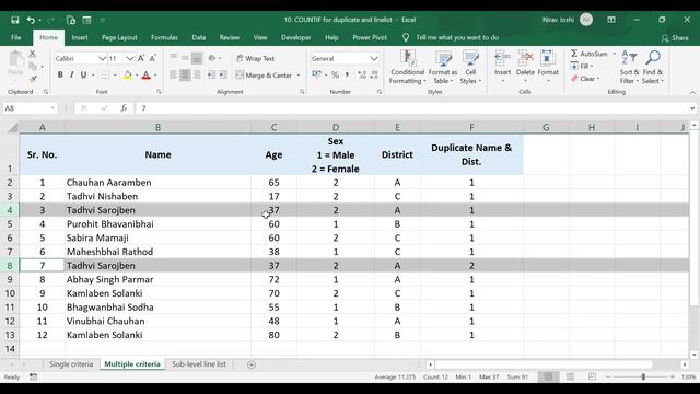 MS Excel - Find duplicates and allot line list number using function COUNTIF смотреть онлайн