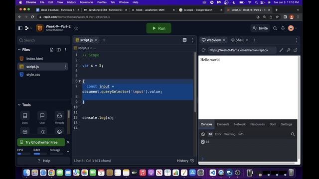 Lecture Week 9, Part 2 - JavaScript Scope смотреть онлайн