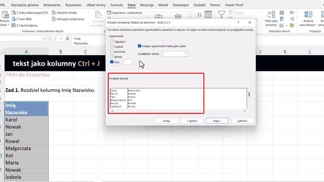 EXCEL Ctrl + J = rozdziel dane tekst jako kolumny (dzień 10) смотреть онлайн