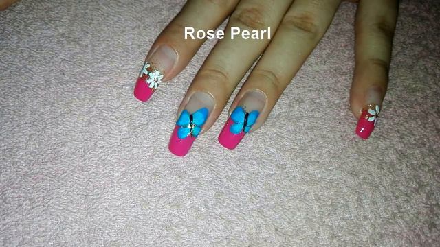 Blue Butterfly Nail Art Tutorial EASY-Floral French Manicure Ideas | Rose Pearl смотреть онлайн