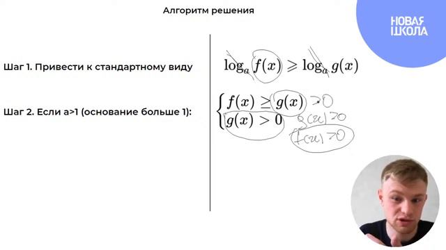 НШ | Профильная математика Алгоритм решения логарифмических неравенств. смотреть онлайн