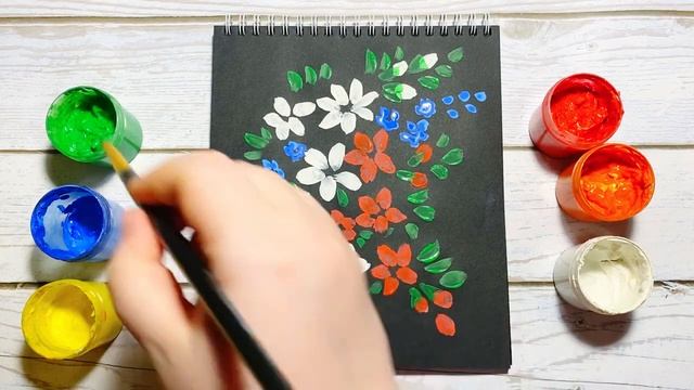 Как нарисовать цветы на черной бумаге. Простой рисунок гуашью. Рисуем вместе смотреть онлайн