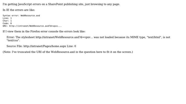 Sharepoint: WebResource.axd JavaScript errors смотреть онлайн