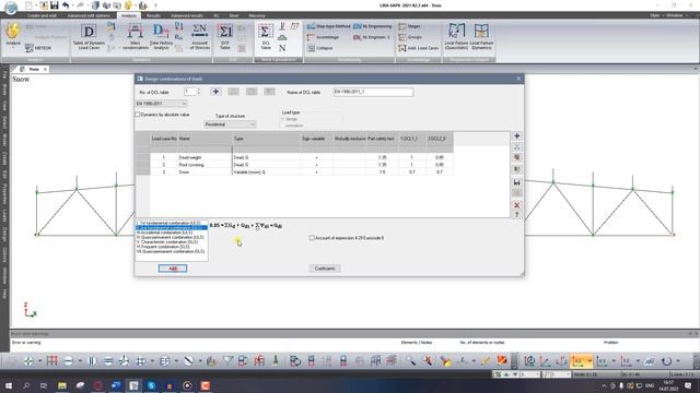LIRA-SAPR. Design combination of loads (DCL) смотреть онлайн