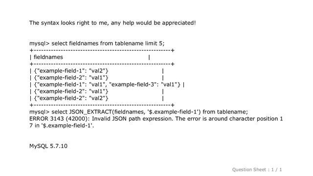 MySQL : MySQL JSON_EXTRACT path expression error смотреть онлайн