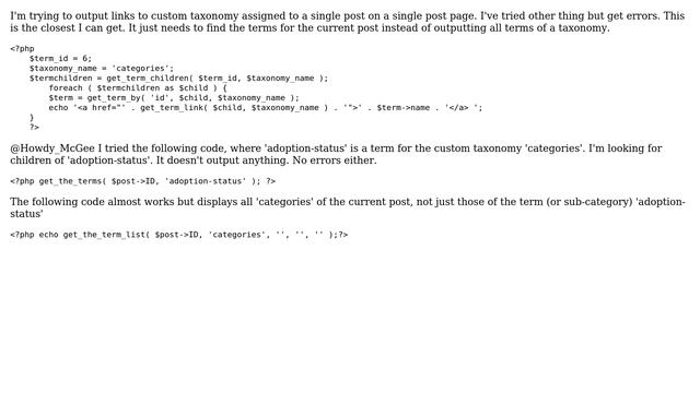 Wordpress: Output single post custom taxonomy child terms смотреть онлайн