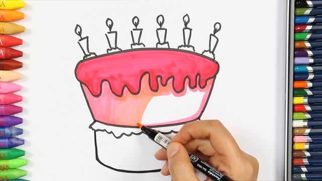 Как рисовать торт на день рождения - торт на день рождения раскраска - Как рисовать и цвет смотреть онлайн