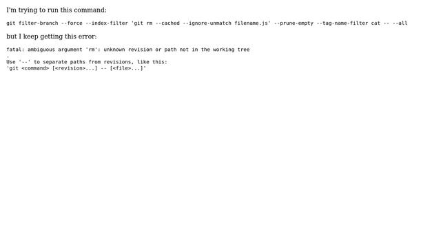 Removing sensitive data from Git. "fatal: ambiguous argument 'rm'" смотреть онлайн