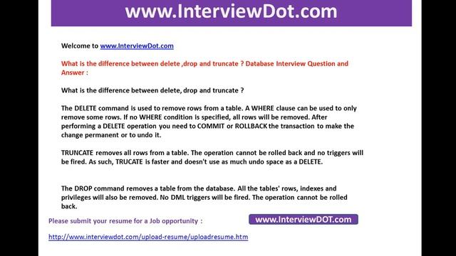what is the difference between delete,drop and truncate job interview смотреть онлайн