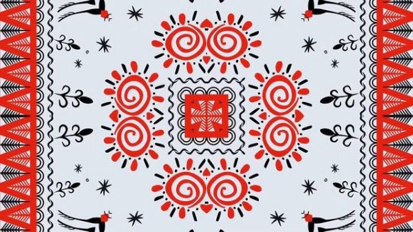Русский народный орнамент. Мезенская роспись. Бесплатный футаж. Зацикленное видео. 14