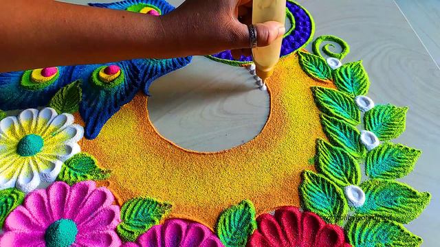 #1369 Peacock Rangoli Designs For Diwali   Navratri Rangoli   Satisfying Video