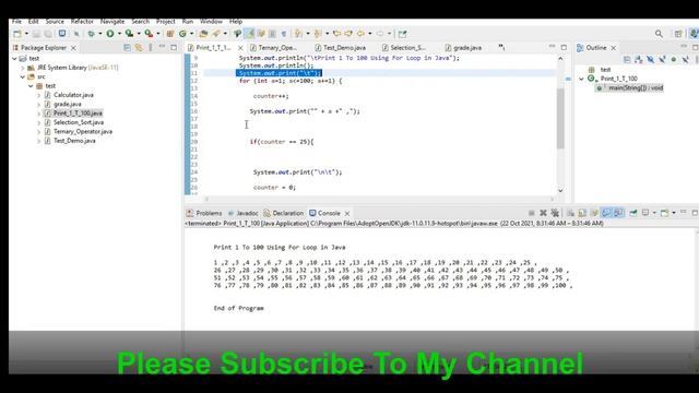 Print 1 To 100 Using For Loop in Java смотреть онлайн