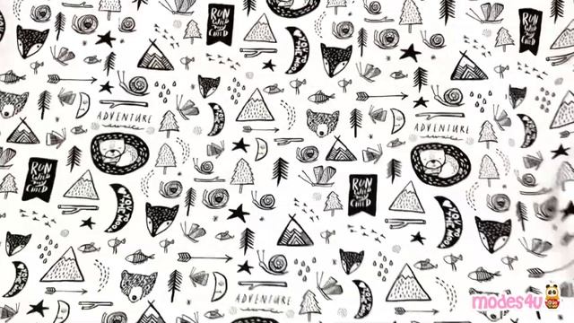 white knit fabric with bears, foxes, trees, fish etc. - modes4u - смотреть онлайн