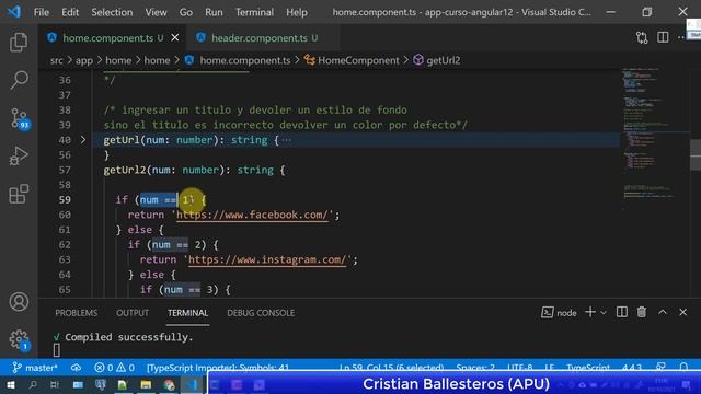 TypeScript en Angular 12 crear métodos return con if switch ingresar un numero retornar url texto смотреть онлайн