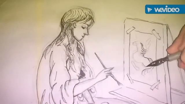 Рисуем девушку за мольбертом ( тушь ) смотреть онлайн