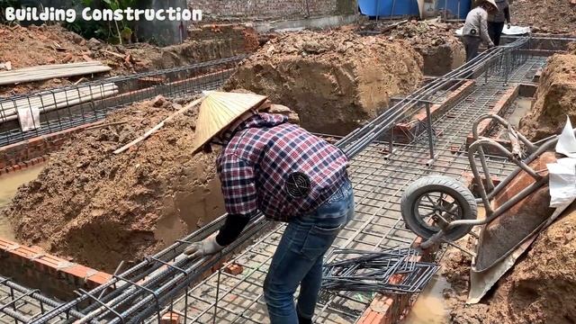 Technique Of Building A Solid House Foundation With Solid Steel And Hand-Mixed Concrete смотреть онлайн